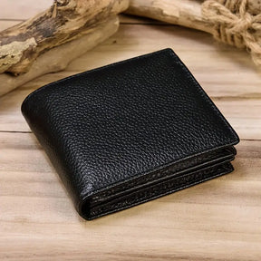 Men’s Vintage Crazy Horse Leather Wallet – Genuine Cowhide Bifold Card Case- W010