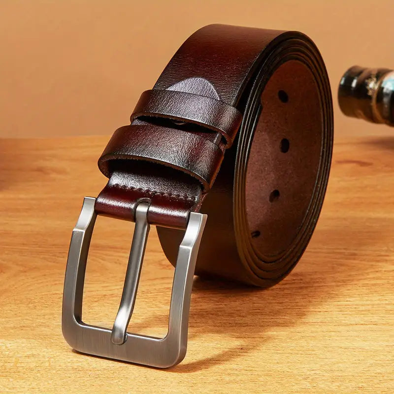 Classic Leather Belt – Premium Cowhide Business Belt with Durable Buckle- B009