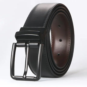 Premium Cowhide Leather Reversible Belt – Dual-Sided Wear with Rotatable Black Alloy Buckle- B008