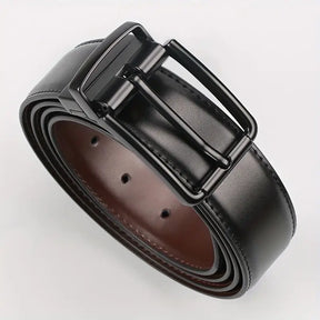 Premium Cowhide Leather Reversible Belt – Dual-Sided Wear with Rotatable Black Alloy Buckle- B008