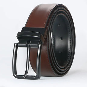 Premium Cowhide Leather Reversible Belt – Dual-Sided Wear with Rotatable Black Alloy Buckle- B008