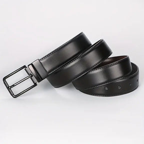 Premium Cowhide Leather Reversible Belt – Dual-Sided Wear with Rotatable Black Alloy Buckle- B008