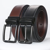 Premium Cowhide Leather Reversible Belt – Dual-Sided Wear with Rotatable Black Alloy Buckle- B008