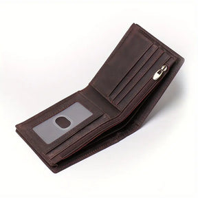 Vintage-Style Genuine Leather Wallet – Deep Brown, Top-Grain Cowhide- W004