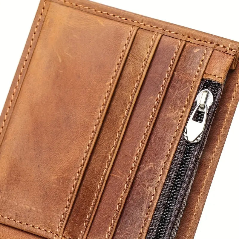 Vintage-Style Genuine Leather Wallet – Deep Brown, Top-Grain Cowhide- W004