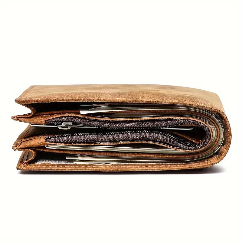 Vintage-Style Genuine Leather Wallet – Deep Brown, Top-Grain Cowhide- W004