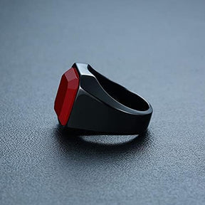 Premium Matte Black 925 Sterling Silver Men's Ring, Turkish Design with Elegant Stone