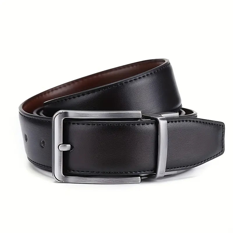 Men’s Reversible PU Leather Belt – Double-Sided Wear, Rotatable Pin Buckle- B003