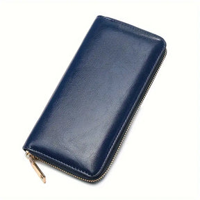 Men’s Oil-Wax Cowhide Leather Zipper Wallet – Long, Large-Capacity Handbag- W008