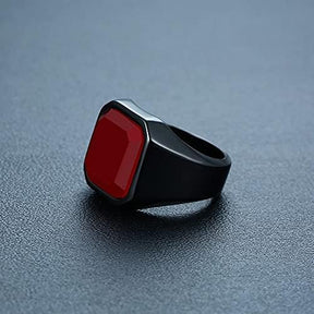 Premium Matte Black 925 Sterling Silver Men's Ring, Turkish Design with Elegant Stone