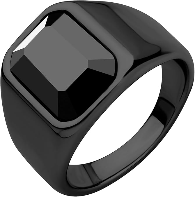 Premium Matte Black 925 Sterling Silver Men's Ring, Turkish Design with Elegant Stone