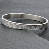 Royal Roman Numerals Silver Kara Bracelet Men Punk Bracelet Stainless Steel- HB03