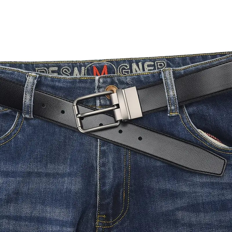 Men’s Reversible PU Leather Belt – Double-Sided Wear, Rotatable Pin Buckle- B003