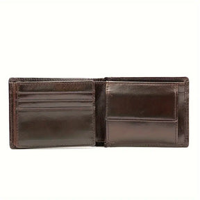 Men's Genuine Leather Tri-Fold Wallet – RFID Blocking, Top-Grain Cowhide- W002