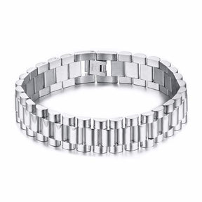 Watchband-Style Solid Stainless Steel Bracelet for Men – Durable Link Chain Jewelry- BR008