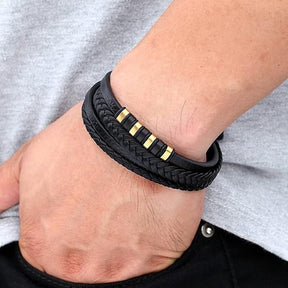 Premium Genuine Leather Braided Bracelet for Men – Imported Multilayer Handcrafted Wristband- HB001