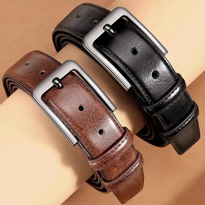 Men’s High-Quality Faux Leather Belt – Retro Business Casual Style, Durable Buckle- B004