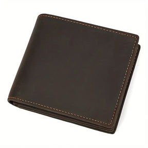 Men’s Vintage Crazy Horse Leather Wallet – Genuine Cowhide Bifold Card Case- W010