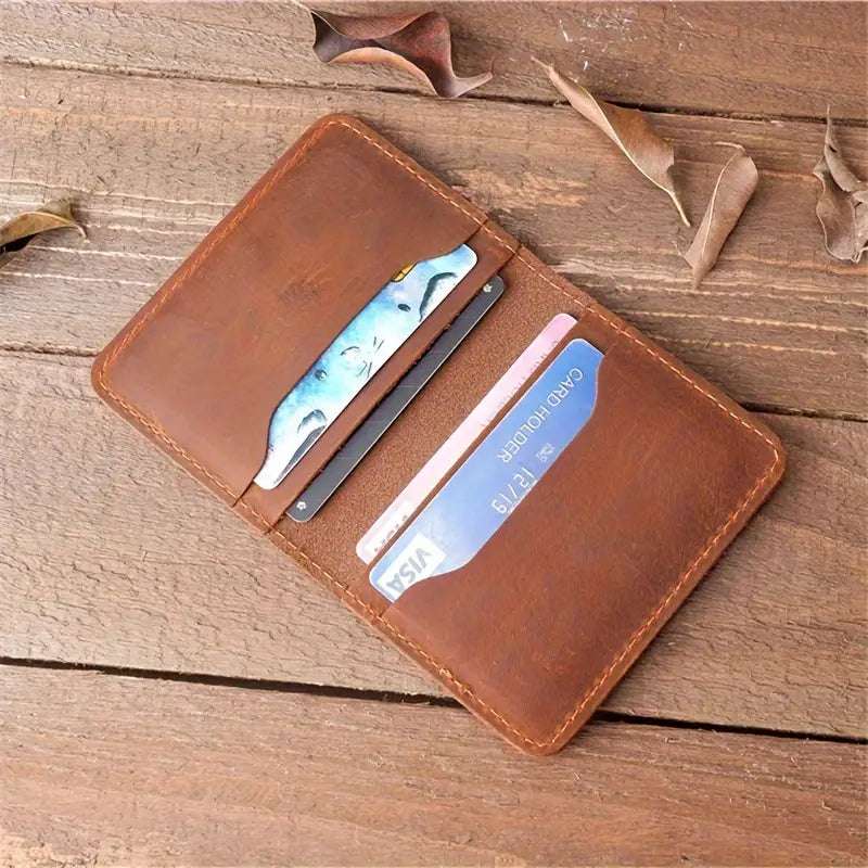 Men’s Top-Layer Cowhide Leather Card Holder – Ultra-Thin, Compact Design- W006