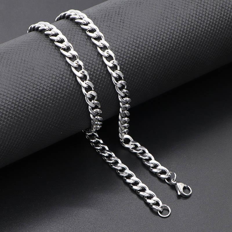 Unisex Cuban Link Chain Necklace – Classic Punk Choker Jewelry in Silver- CH006