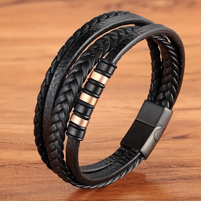 Premium Genuine Leather Braided Bracelet for Men – Imported Multilayer Handcrafted Wristband- HB001