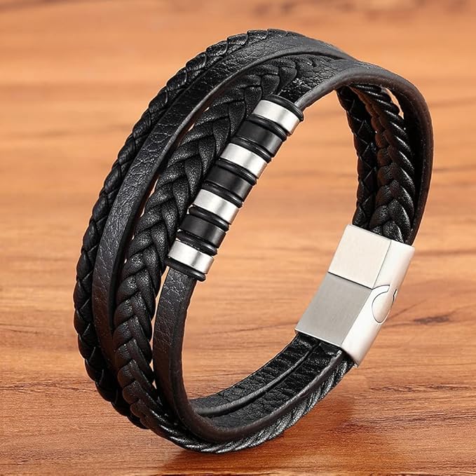 Premium Genuine Leather Braided Bracelet for Men – Imported Multilayer Handcrafted Wristband- HB001