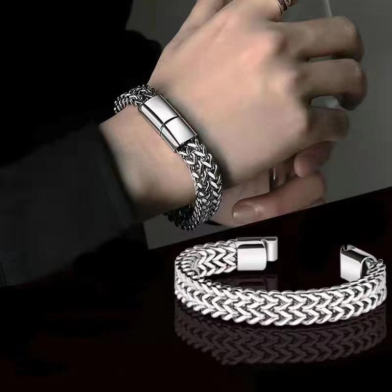 Titanium Steel Snake Chain Bracelet for Men – Magnetic Buckle, Fashion Jewelry- BR002