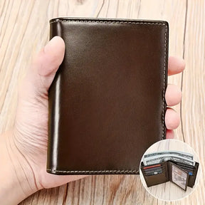 Vintage-Style RFID-Blocking Leather Wallet – Men’s Top-Layer Cowhide, Large Capacity- W007