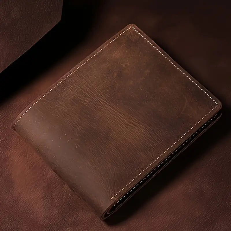 Vintage-Inspired Men’s Crazy Horse Leather Wallet – Vertical Design- W003