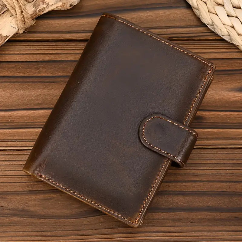 Men’s Vintage Genuine Leather Wallet – Top-Grain Cowhide, Tri-Fold Design- W009