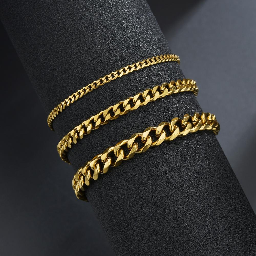 High-Quality Stainless Steel Cuban Link Bracelet for Men – Punk Curb Chain Wrist Jewelry Gift- BR003