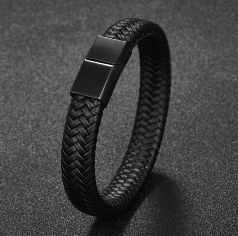 Black Braided Leather Wrap Bracelet for Men – Infinity Design- HB003