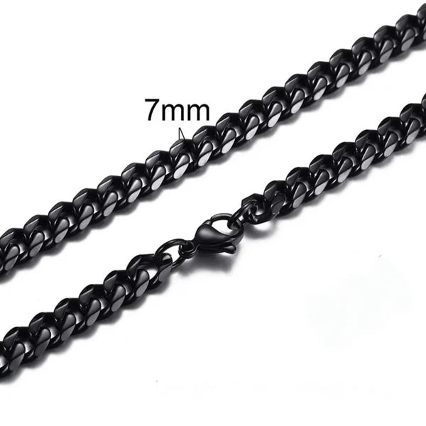 7mm Black Cuban Neck Chain For Men