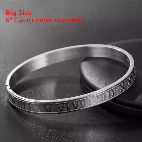 Royal Roman Numerals Silver Kara Bracelet Men Punk Bracelet Stainless Steel- HB03