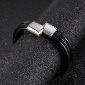 New Black Cowhide Leather Bracelet for Men – Multi-Layer Woven Design with Titanium Steel- HB008