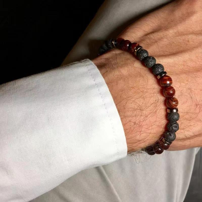 Classic Lava & Tiger Eye Beaded Bracelet – 8mm Natural Stone Bracelet for Men- HB015