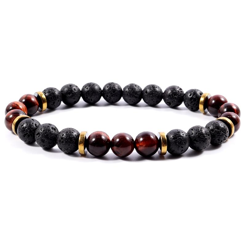 Classic Lava & Tiger Eye Beaded Bracelet – 8mm Natural Stone Bracelet for Men- HB015