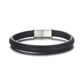 New Personalized Black Leather Bracelet for Men – Titanium Steel- HB006