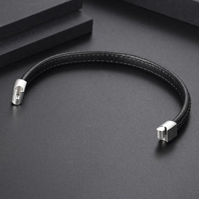 New Personalized Black Leather Bracelet for Men – Titanium Steel- HB006