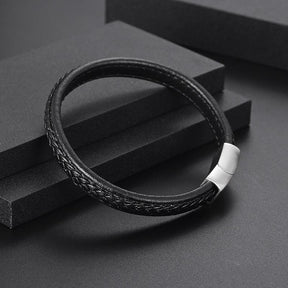 New Personalized Black Leather Bracelet for Men – Titanium Steel- HB006