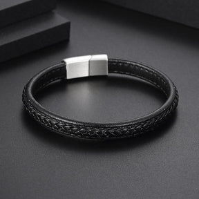 New Personalized Black Leather Bracelet for Men – Titanium Steel- HB006