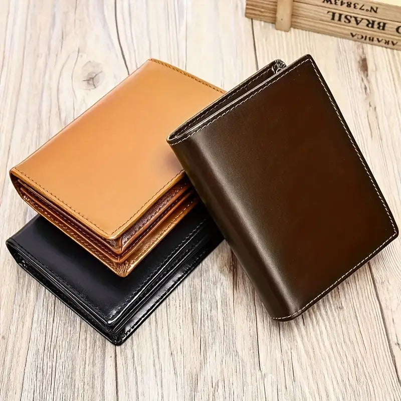 Vintage-Style RFID-Blocking Leather Wallet – Men’s Top-Layer Cowhide, Large Capacity- W007