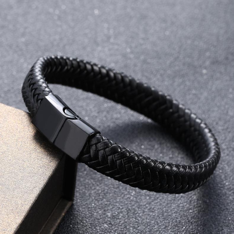 Black Braided Leather Wrap Bracelet for Men – Infinity Design- HB003