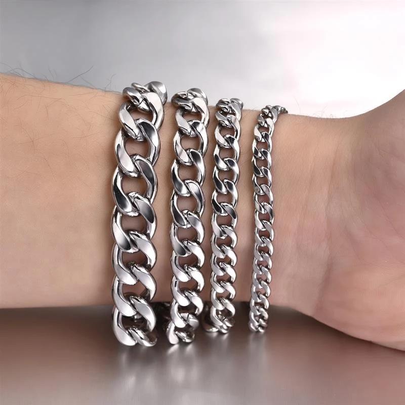 High-Quality Stainless Steel Cuban Link Bracelet for Men – Punk Curb Chain Wrist Jewelry Gift- BR003