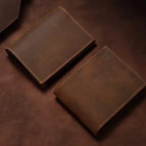 Vintage-Inspired Men’s Crazy Horse Leather Wallet – Vertical Design- W003