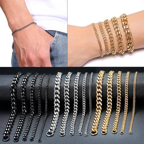 High-Quality Stainless Steel Cuban Link Bracelet for Men – Punk Curb Chain Wrist Jewelry Gift- BR003