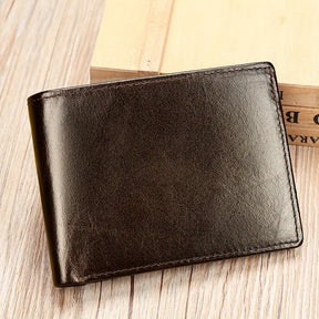 Men's Genuine Leather Tri-Fold Wallet – RFID Blocking, Top-Grain Cowhide- W002