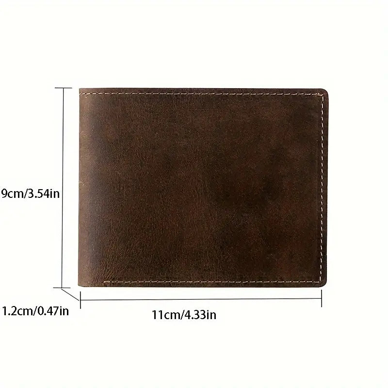 Vintage-Inspired Men’s Crazy Horse Leather Wallet – Vertical Design- W003