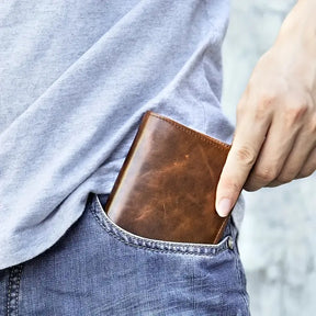 Vintage-Style RFID-Blocking Leather Wallet – Men’s Top-Layer Cowhide, Large Capacity- W007