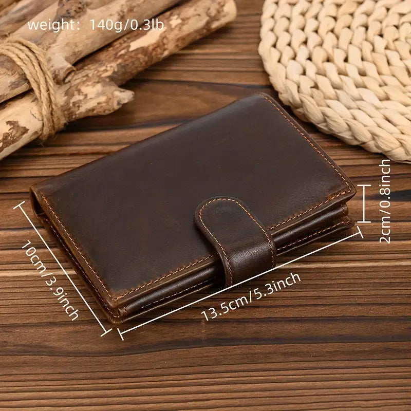 Men’s Vintage Genuine Leather Wallet – Top-Grain Cowhide, Tri-Fold Design- W009